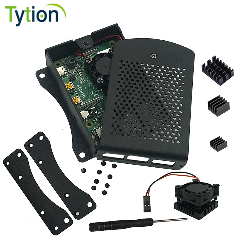 Pi Power Supply - Raspberry Pi 4B 3B เคสอลูมิเนียมกล่องเปลือกแชสซีโลหะพร้อมพัดลมระบายความร้อนออนบอร์ด