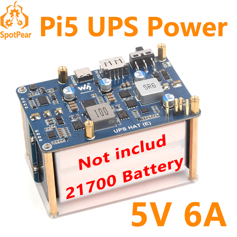 Pi Power Supply - หมวกราสเบอร์รี่ Pi 5 UPS E 4-พอร์ตสำหรับ21700-Li-Battery